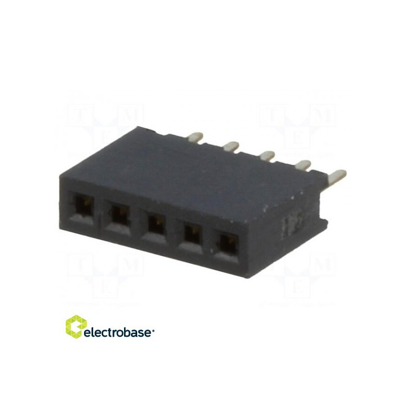 Socket, pin strip, Female, PIN:5, straight, 1.27 mm, THT, 1x5, 1A