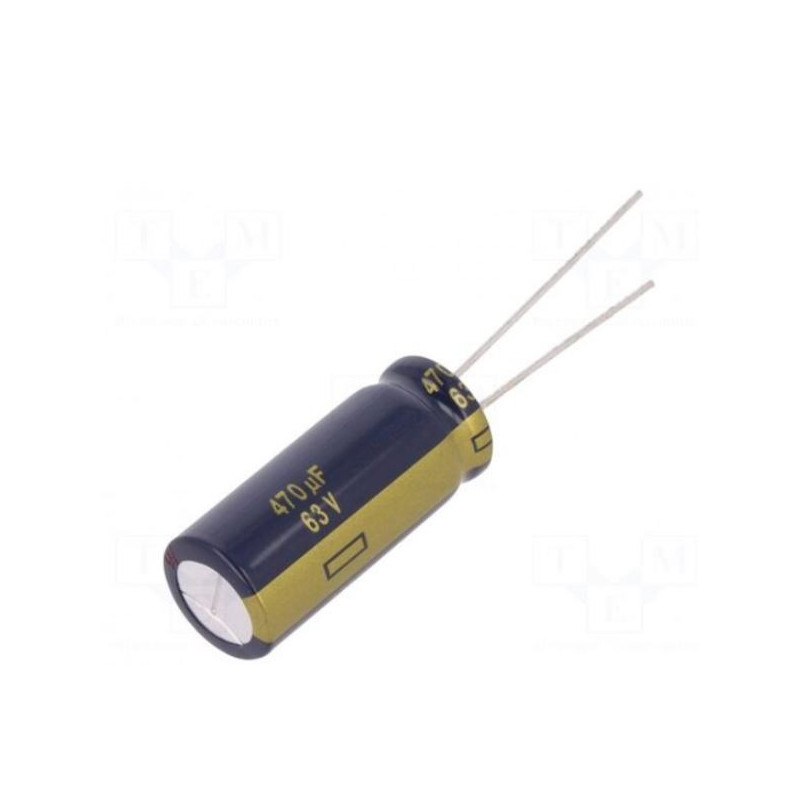 Kondensatorius: elektrolitinis, mažos varžos, THT, 470uF, 63VDC, ±20%
