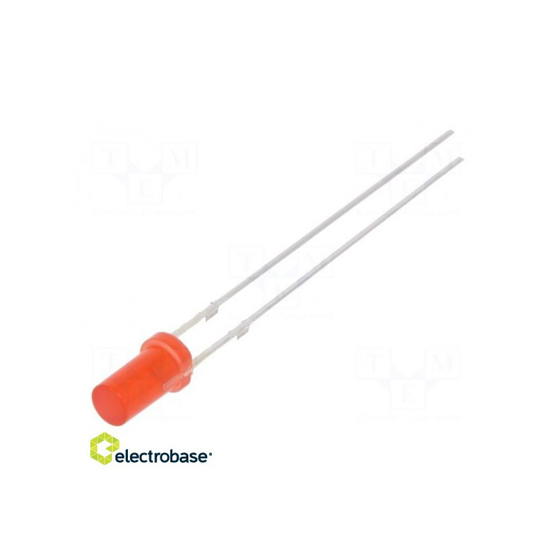 LED, 3 mm, red, 68÷100mcd, 140°, Front: flat, 1.8÷2.6 V, Pitch: 2.54 mm