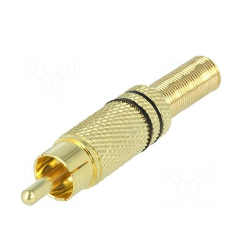Kištukas, RCA, vyriškas, su įtempimo mažinimu, tiesus, lituojamas, 5 mm