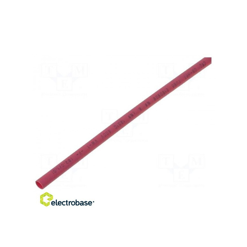 Heat shrink sleeve, adhesive-free, 2:1, 6.4 mm, L: 1 m, red, polyolefin