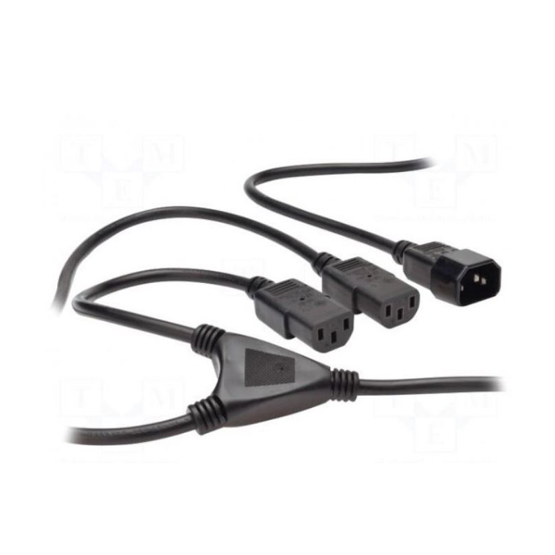 Kabelis, IEC C13 lizdas x2, IEC C14 kištukas, 1,7 m, juodas, 10A, 250V