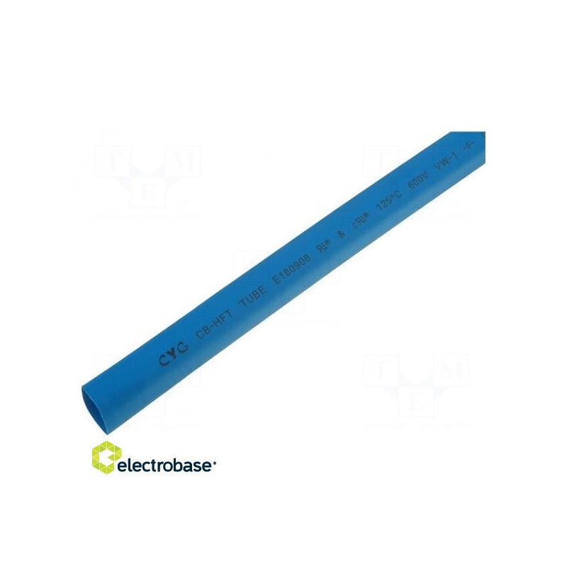 Heat shrink sleeve, adhesive-free, 2:1, 6.4 mm, L: 1 m, blue, polyolefin