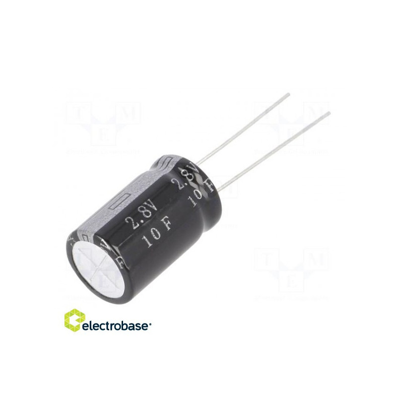 Kondensatorius: elektrolitinis, superkondensatorius, 10F, 2,8 V nuolatinė įtampa, ESR: 55 m?