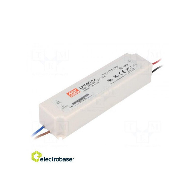 Maitinimo šaltinis: impulsinis LED 60W 12VDC 5A 90÷264VAC IP67