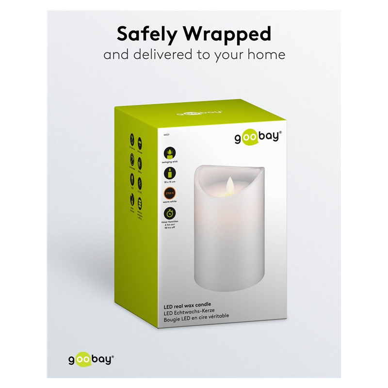 LED light real wax candle with flame imitation, 10 x 15 cm.