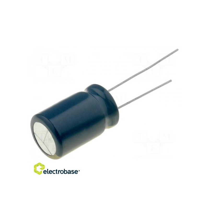 Kondensatorius: elektrolitinis, mažos varžos, THT, 470uF, 25VDC, Ø8x20mm