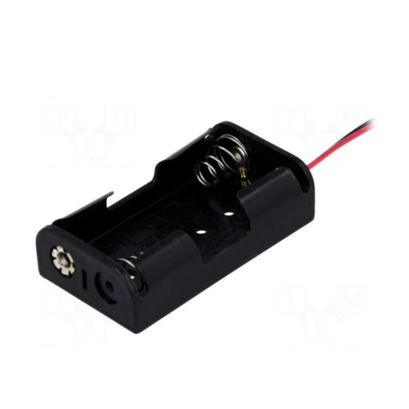 Holder, Leads: cables, Size: AA, R6, Batt.nr:2, Color: black, 150 mm