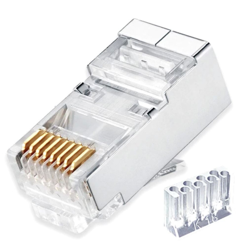 Connector RJ45 shielded for CAT6 STP FTP LAN cable, 2 parts, PROFI