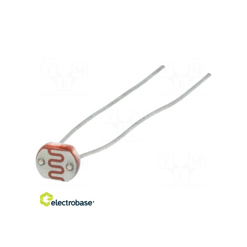 Fotorezistorius, 100mW, 8÷20k9, 540 nm, THT, 150VDC, LED Ø: 5 mm