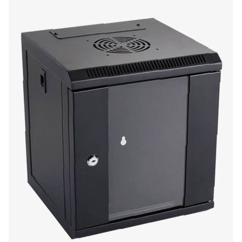 9U 10 colių 10' sieninė spintelė / 300 x 310 x 450 mm / juoda / su galine panele / surinkta