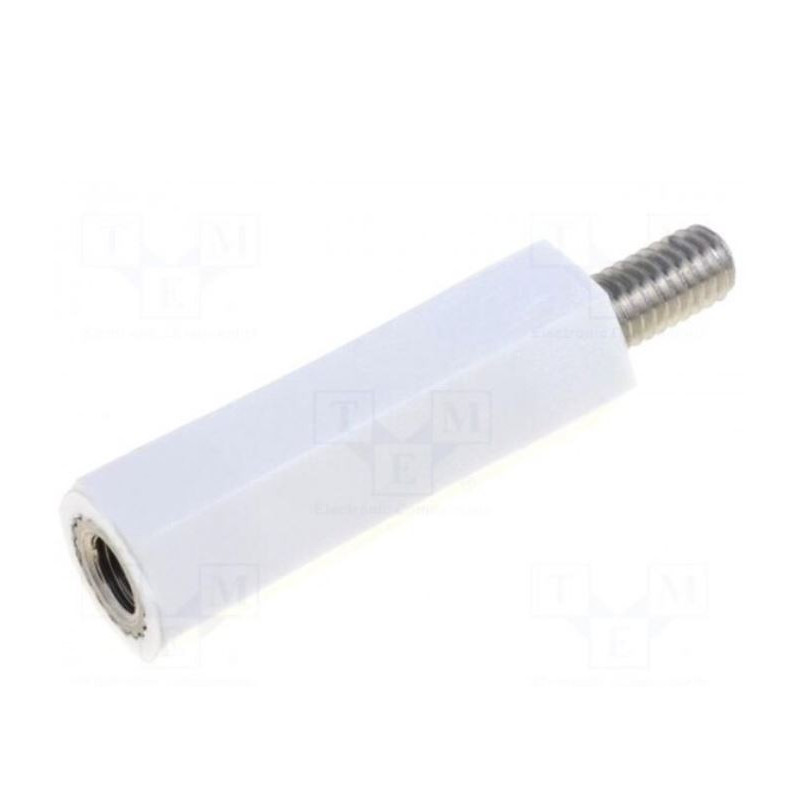 Izoliacinė įvorė, šešiakampė, M4, M4, ilgis: 20 mm, veržliarakčio dydis: 8 mm, UL94V-3