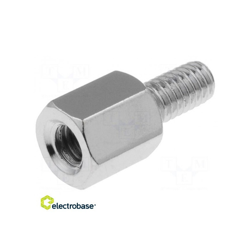 Screw-in spacer sleeve, Int.thread: M4, 8 mm, External thread: M4, brass