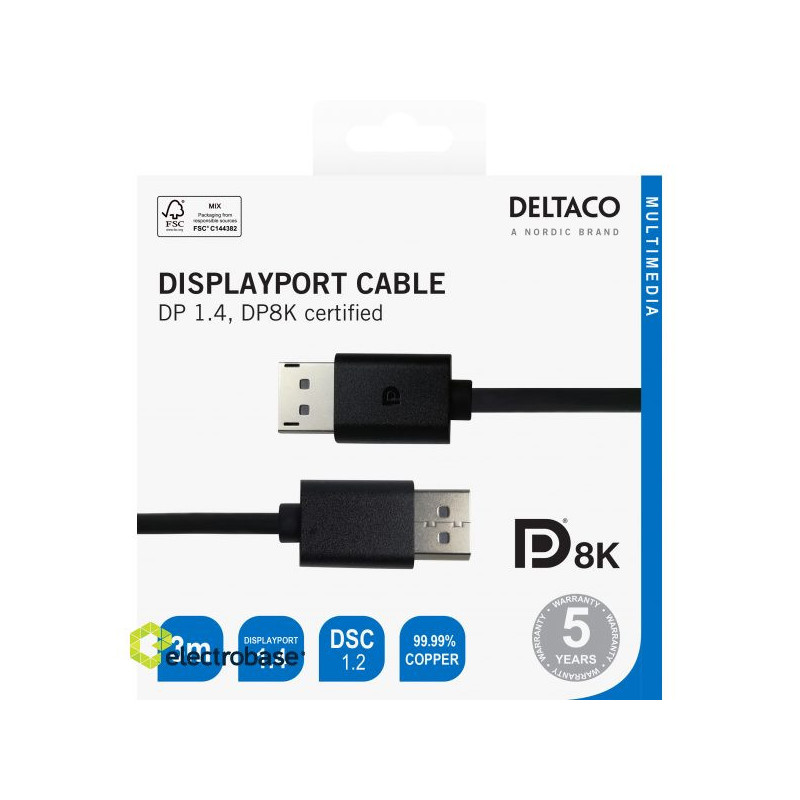 Kabelis Lanberg DisplayPort Cable 19 Pin V1.2 4K, 3 m, CA-DPDP-10CC-0030-BK, DisplayPort to Displa