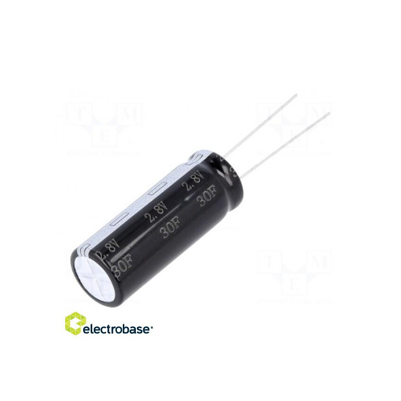 Superkondensatorius, THT, 30F, 2,8 VDC, ±20%, Ø12,5x34 mm, 35m9, -40÷65°C