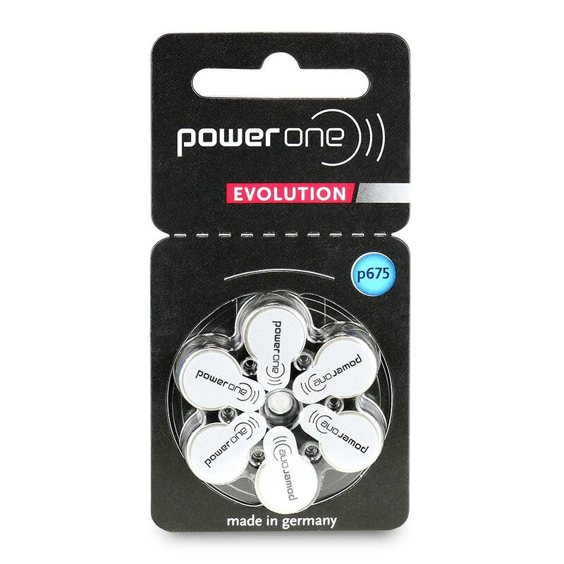 675 klausos aparatų baterijos „Varta Power ONE Evolution Zn-Air PR44“ pakuotėje po 6 vnt.