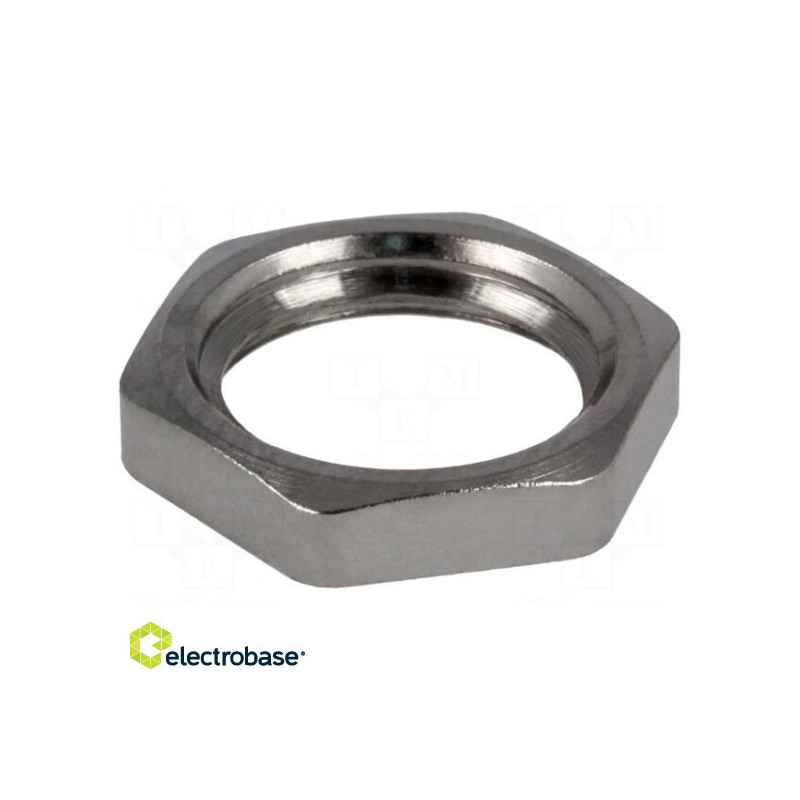 Nut, M16, brass, nickel, 19 mm, Pitch: 1.6