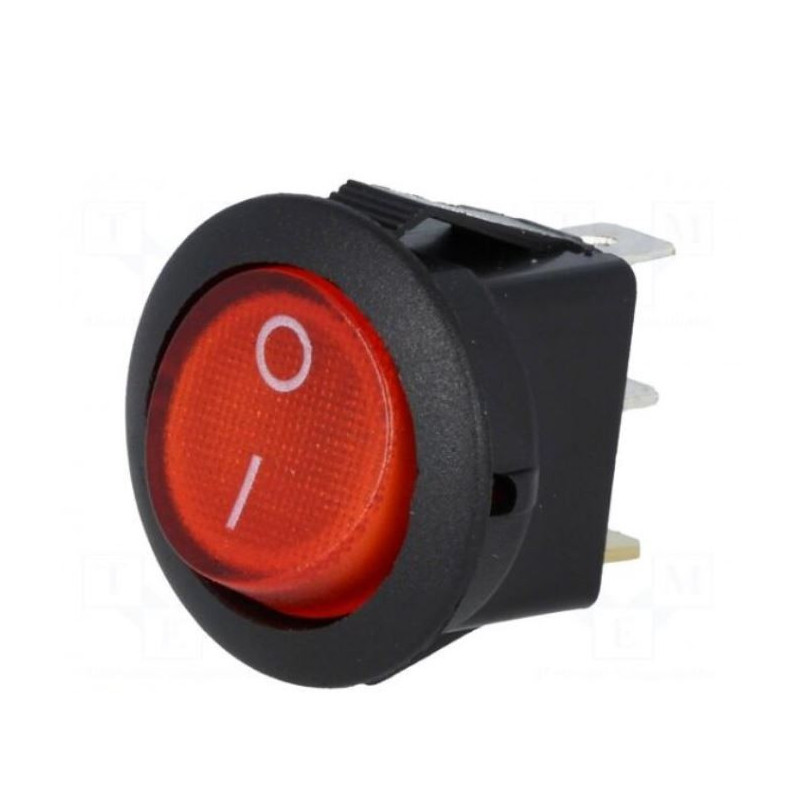 ROCKER, SPST, Position:2, OFF-ON, 6,5A / 250VAC, red, neon lamp, 35m10