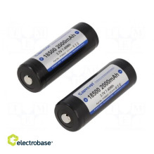 Baterija: Ličio jonų, 18500, 3,7 V, 2000 mAh, Ø18,4 x 52,6 mm