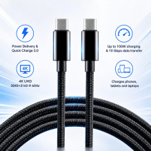 USB-C laidas 100 W, greitasis įkrovimas 3.0, 100 W, 10 Gb/s, 4K UHD