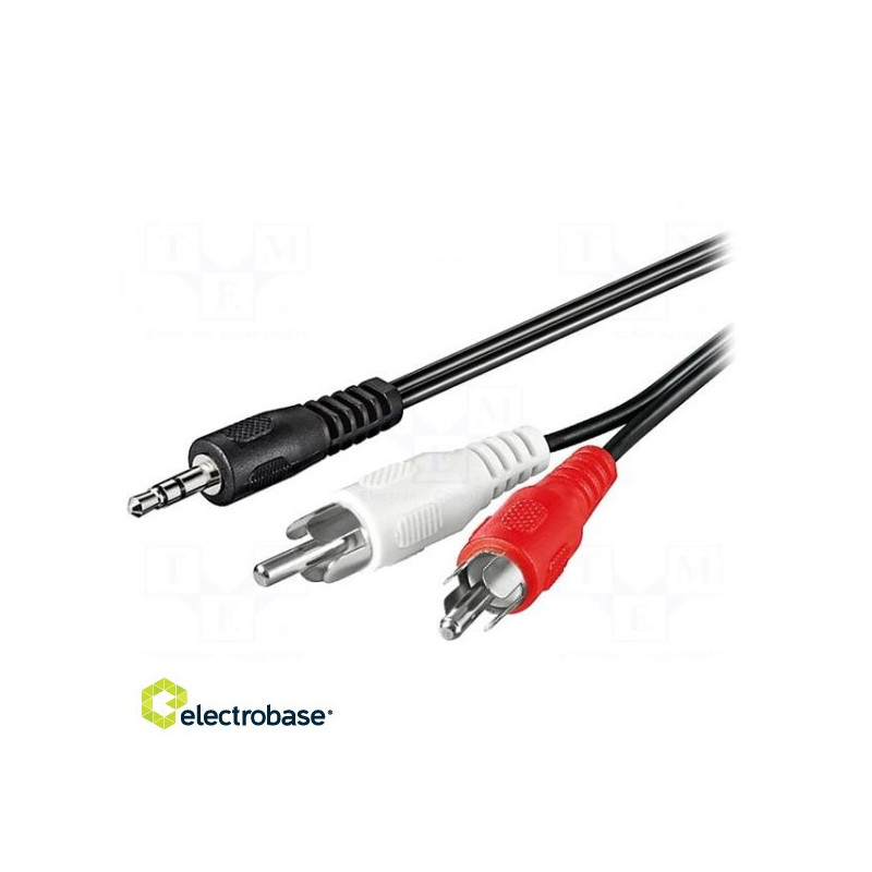 Kabelis, RCA kištukas x2, JACK 3,5 mm 3 kontaktų kištukas, 1,5 m, juodas