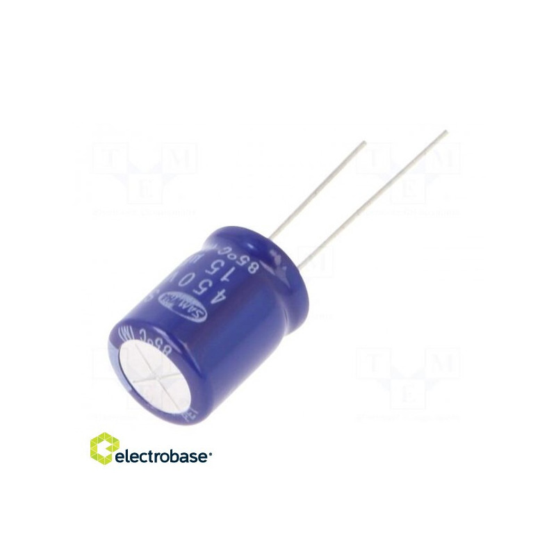 Kondensatorius: elektrolitinis, THT, 15uF, 450VDC, Ø12.5x16mm, ±20%, 2000h