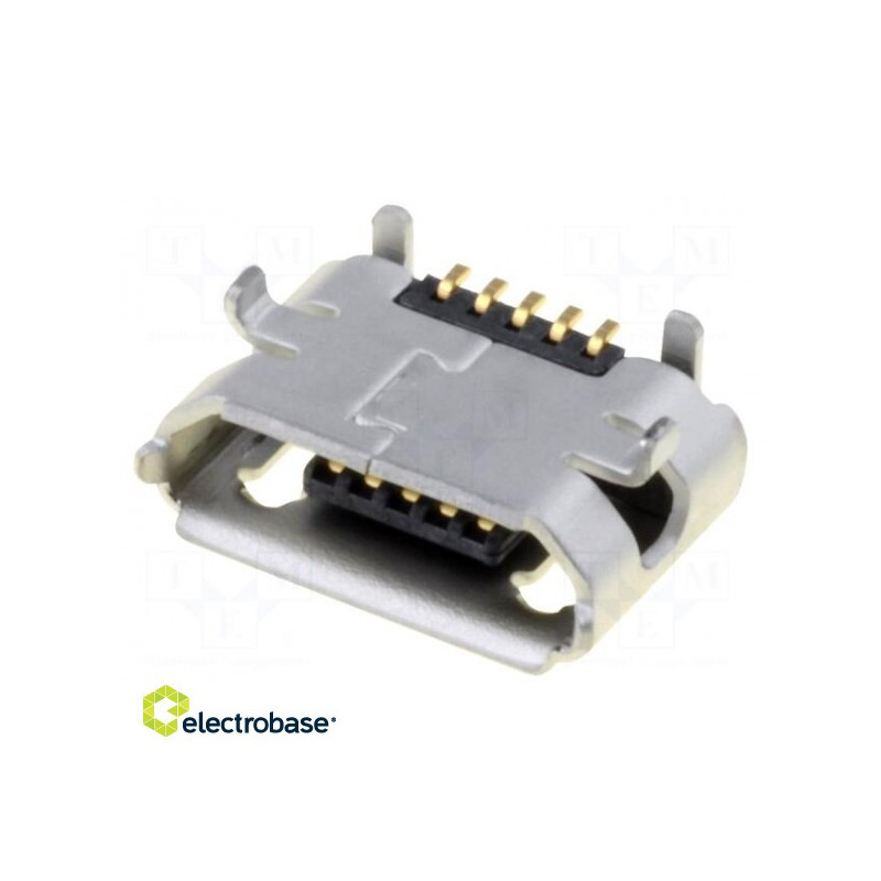 Lizdas, USB B micro, ant PCB, SMT, PIN: 5, horizontalus, USB 2.1