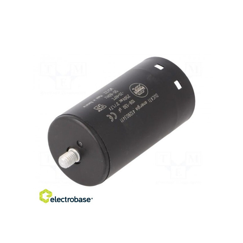 Kondensatorius: elektrolitinis, 120uF, Ø45,5x84mm, ±10%, M8 varžtas, 250VAC