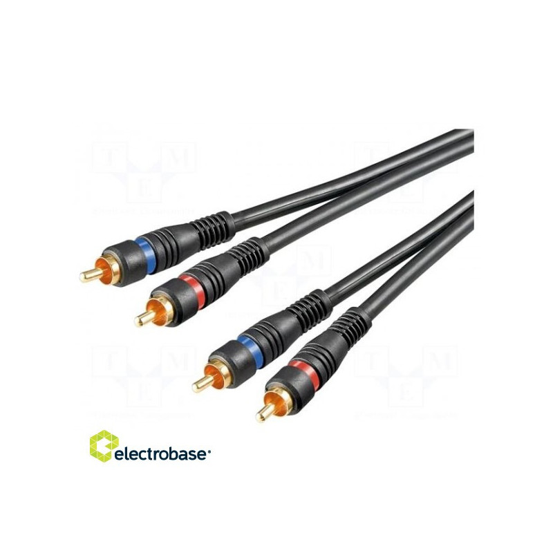 RCA laidas x2, iš abiejų pusių po 1,5 m. Padengimas: juodas, auksu padengtas