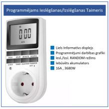 Programuojamas įjungimo/išjungimo laikmatis lizdui / 16A / Didelis informacinis ekranas