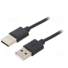 Cable, USB 2.0, USB A plug, both sides, nickel-plated, 3 m, black