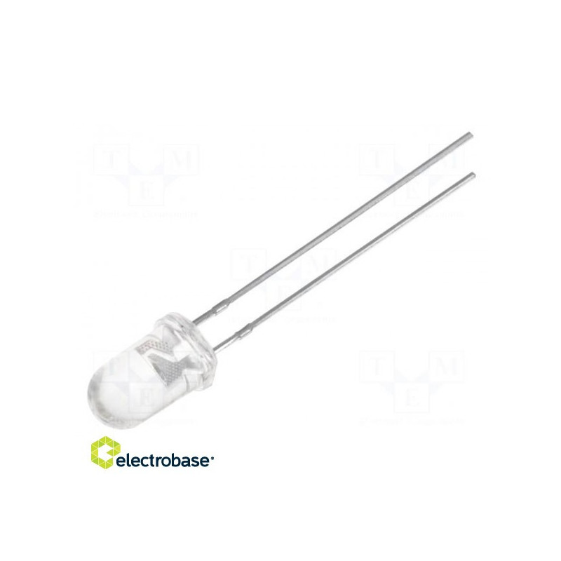 LED, 5 mm, red, 4200÷22500mcd, 10°, 20mA, 1.8÷2.3 V, Front: curved