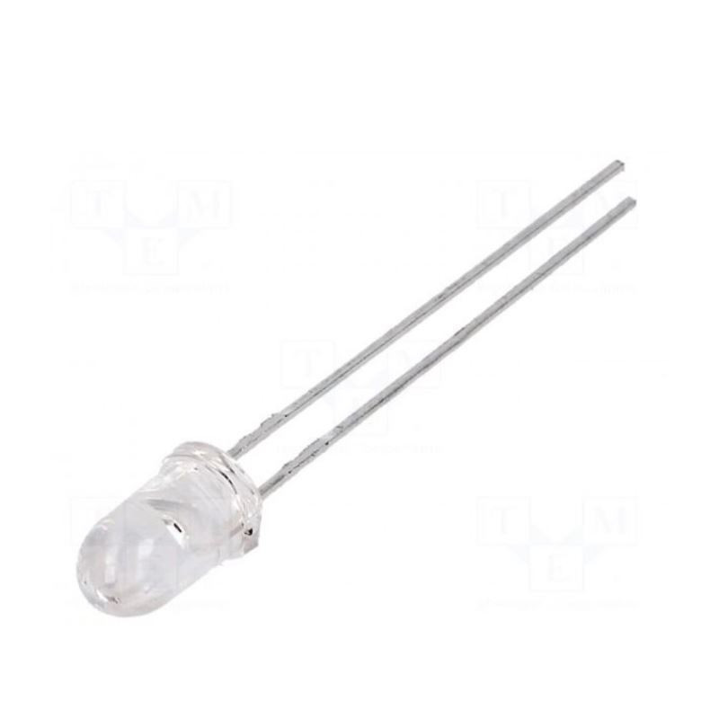 LED, 5 mm, red, 5500÷16000mcd, 8°, 20mA, 1.9÷2.4 V, Front: curved