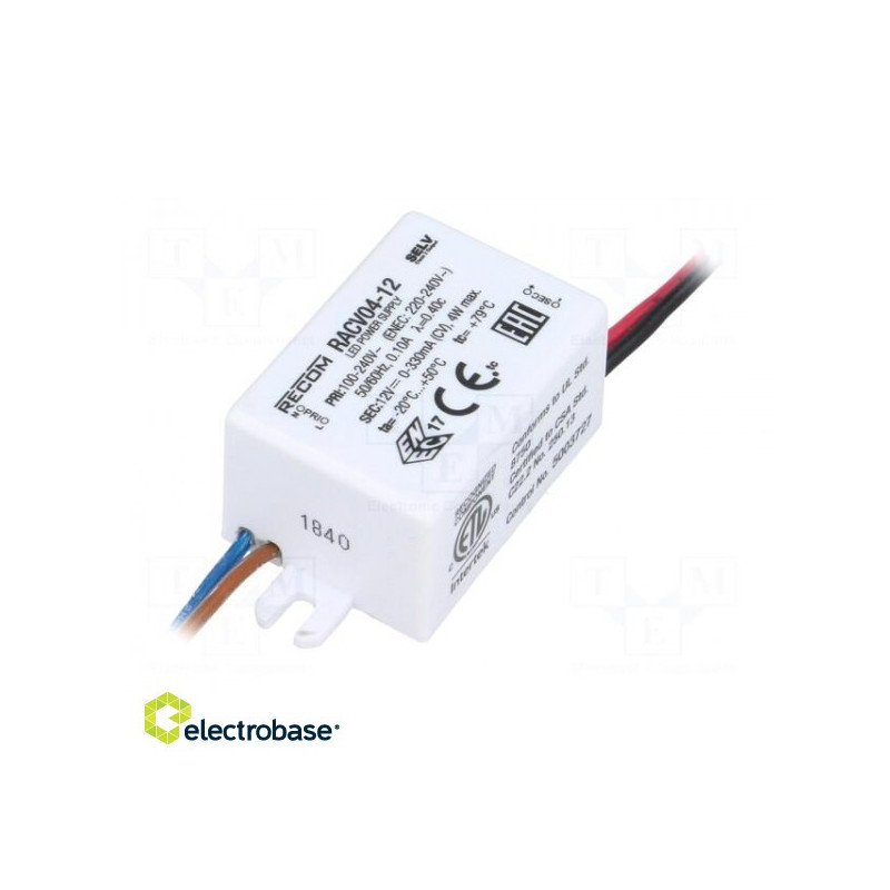 Maitinimo šaltinis: impulsinis, LED, 4W, 12VDC, 330 mA, 90÷264VAC, IP65