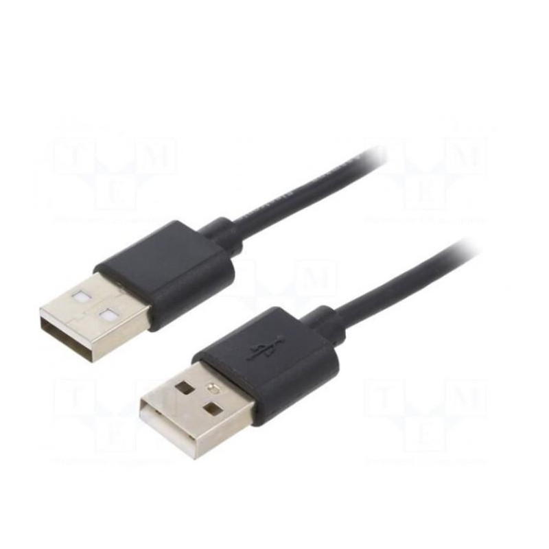 Laidas, USB 2.0, USB A kištukas, abiejose pusėse, nikeliuotas, 1,8 m, juodas