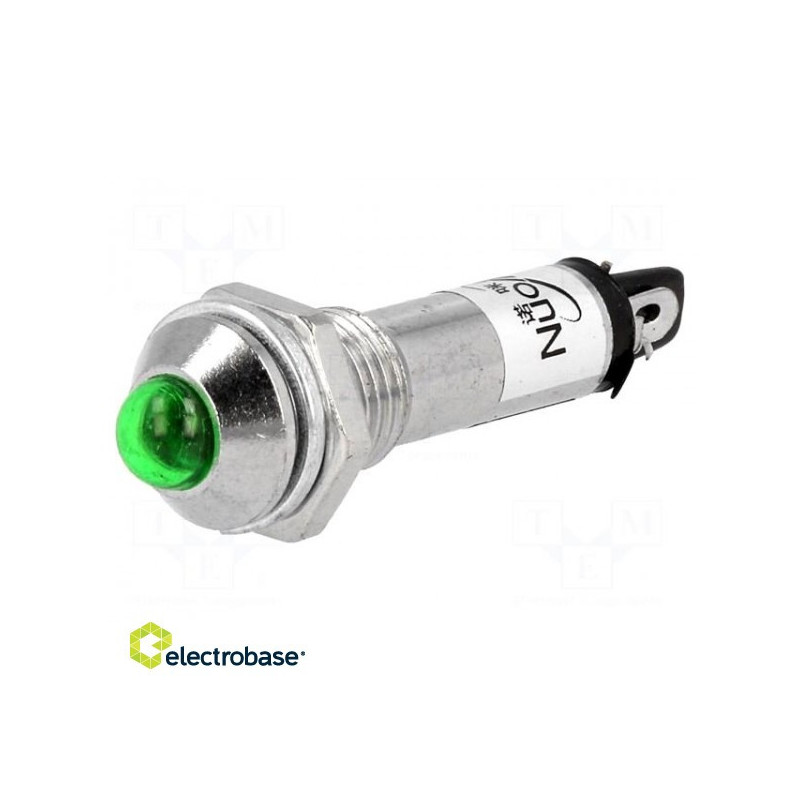 Indicator: LED, prominent, 12VDC, Cutout: Ø8.2mm, IP40, metal
