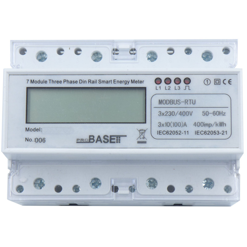 Multi-tariff, Two-way, 3-phase electricity meter with MODBUS, 100A, 7 DIN