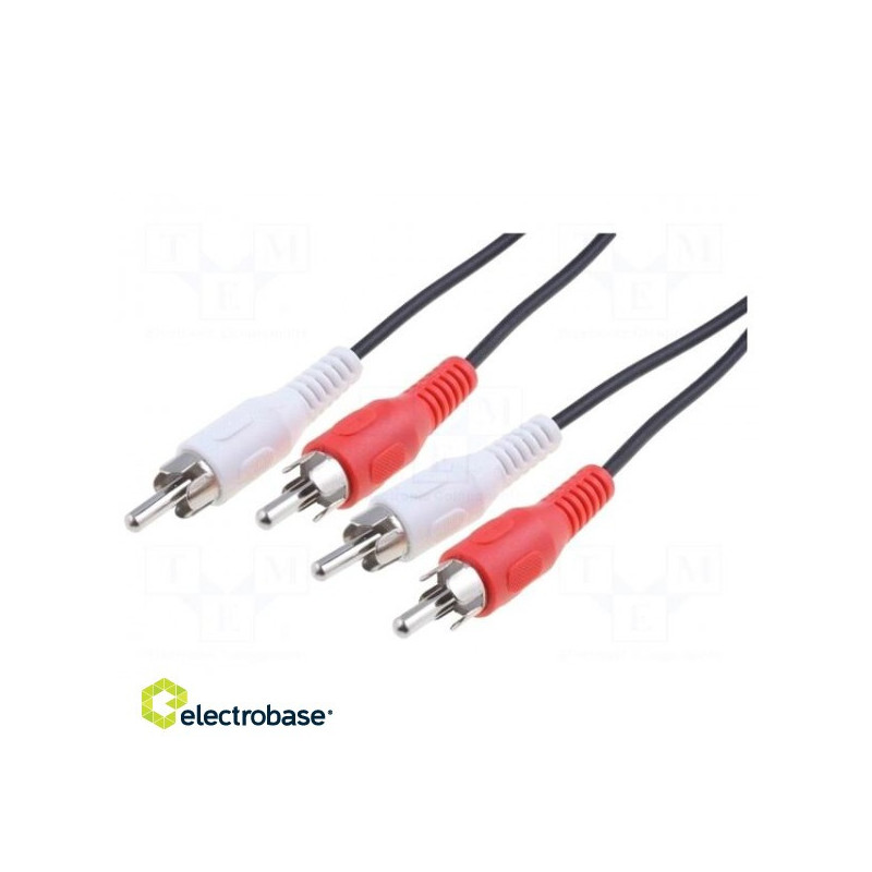 RCA laidas x2, iš abiejų pusių, 5 m. Padengimas: nikeliuotas.
