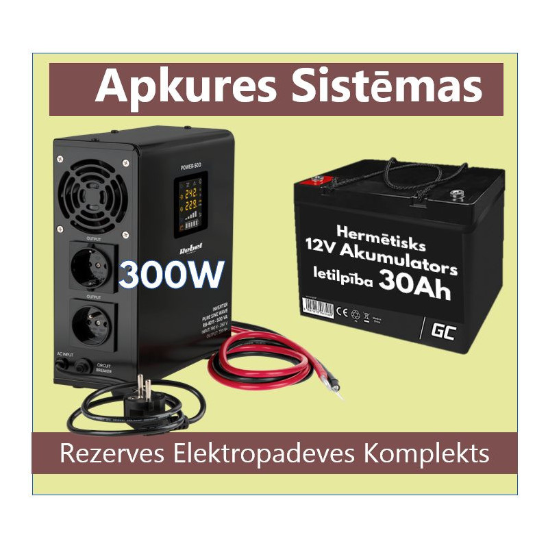 Atsarginio maitinimo komplektas šildymo sistemai UPS 300W + 12V 30Ah akumuliatorius