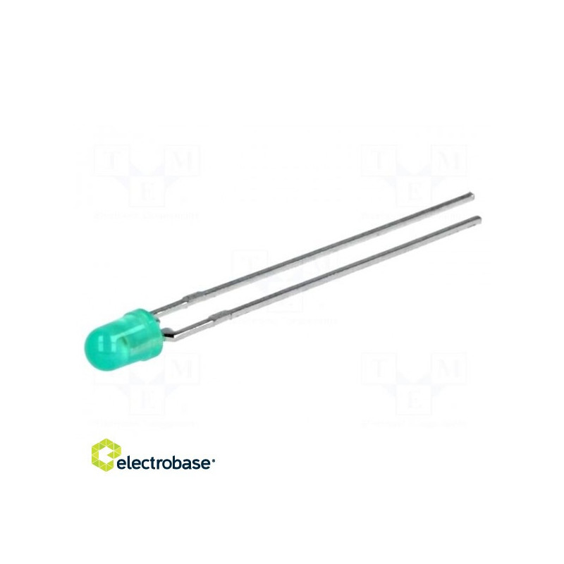 LED, 3 mm, green, 1÷2.3mcd, 50°, Front: curved