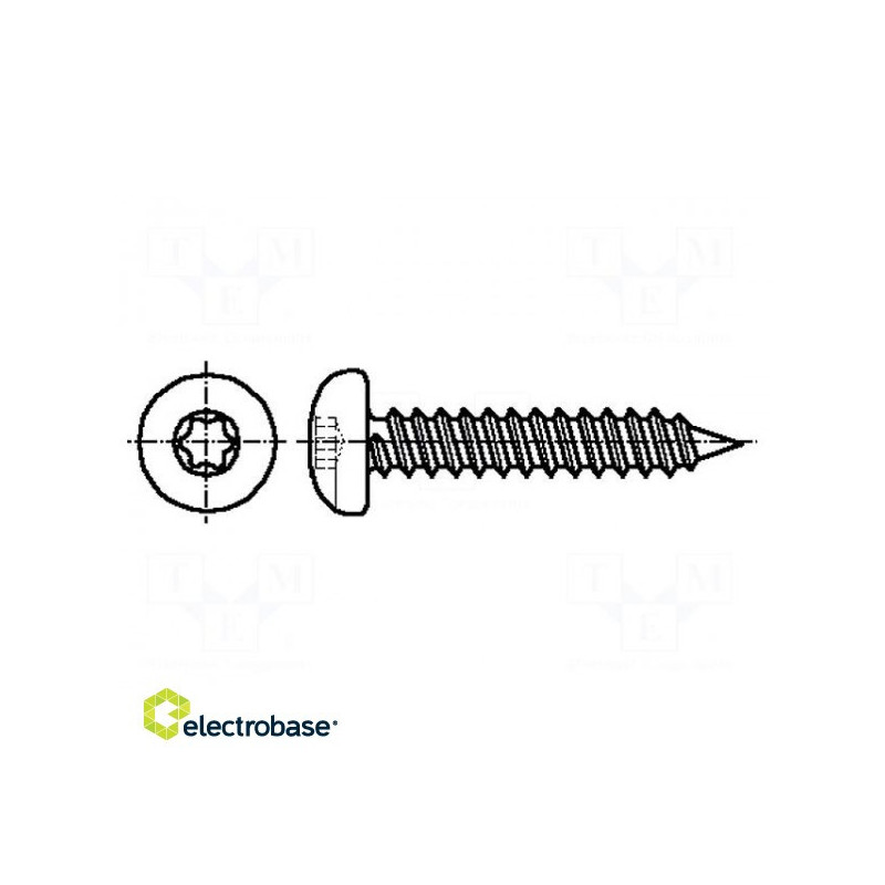 Varžtas, metalui, 5,5x13, Galva: cilindrinė galvutė, Torx®, TX25, cinkas