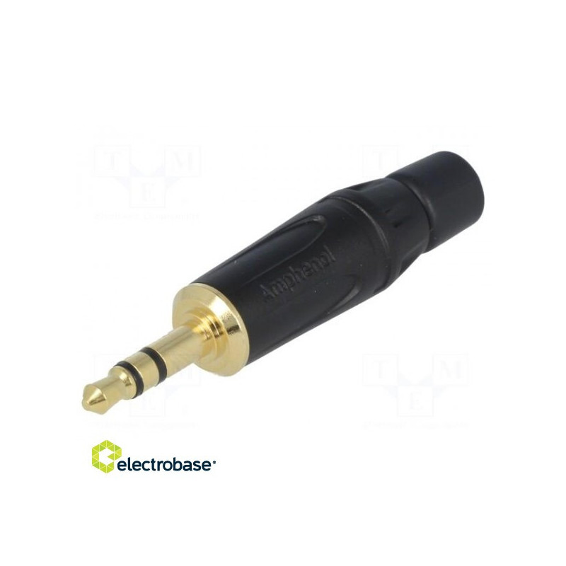 Kištukas, Jack 3.5 mm, stereo, tipai: 3, tiesus, kabeliui, juodas