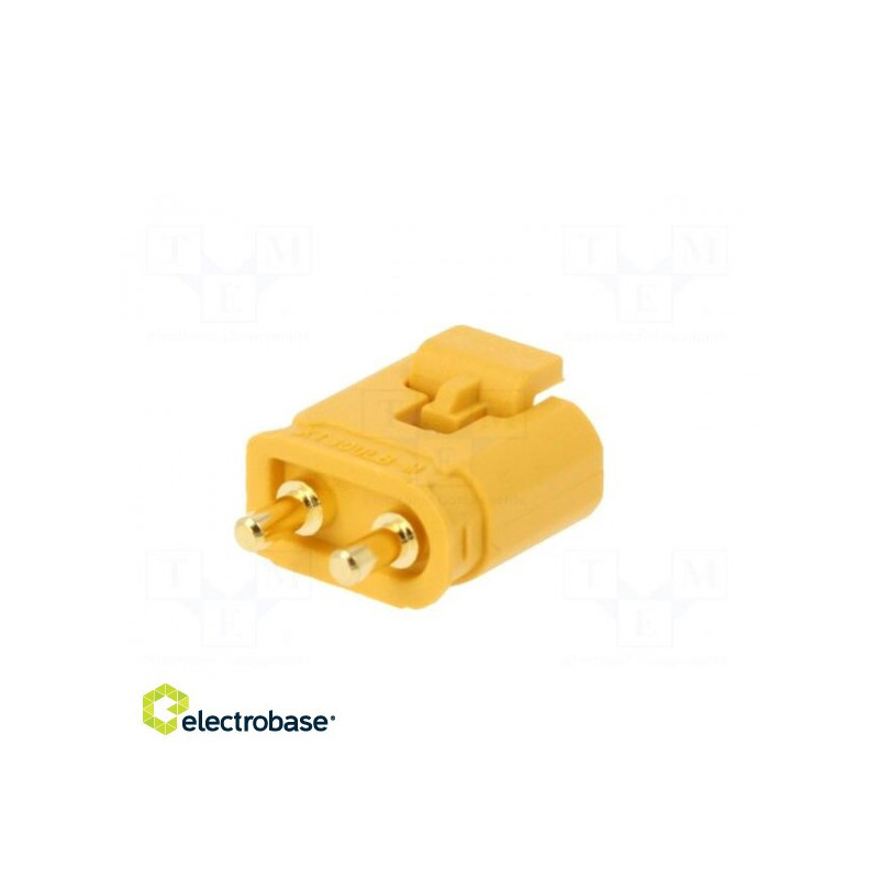 Lizdas, nuolatinės srovės maitinimo šaltinis, XT30, kištukas, PIN:2, ant PCB, THT, spalva: geltona