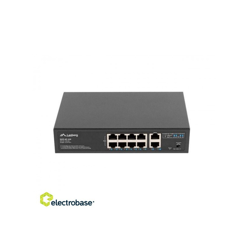 Lanberg Switch PoE+ Rack 10" / 19" RSFE-8P-2GE-120