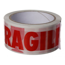 Akrilinė lipni juosta FRAGILE, 48 mm x 66 m, balta su raudonu užrašu