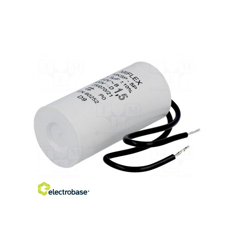 Kondensatorius: variklio, darbinis, 1,5uF, 450V, Ø25x51mm, -25÷70°C, ±10%, 7