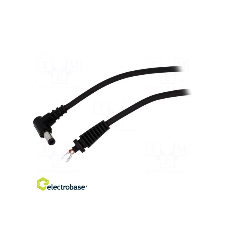 Kabelių laidai, DC 5,5 / 2,1 kištukas kampinis 1mm2 juodas 1,5m -20÷70°C