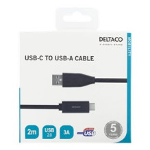 USB-C į USB-A laidas, 2 m, 3A, USB 2.0, juodas DELTACO / USBC-1006M