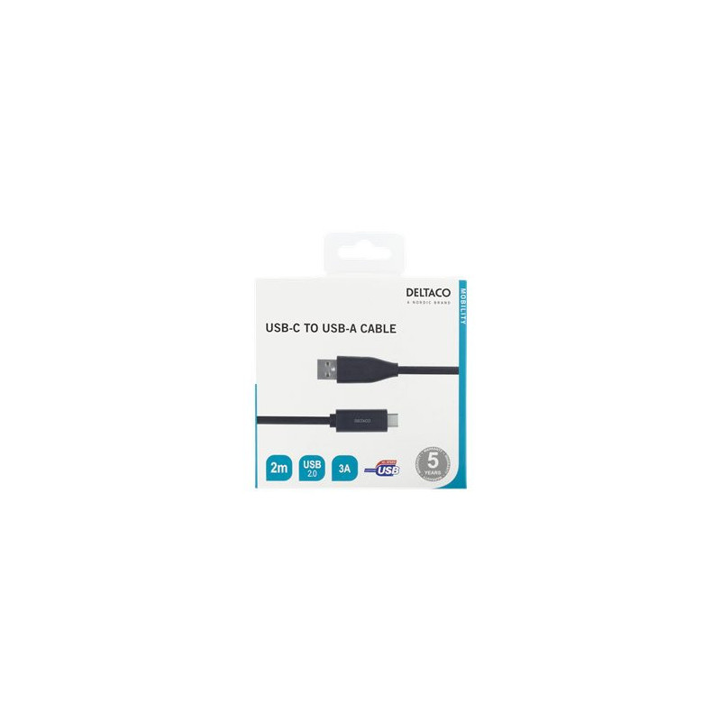 USB-C į USB-A laidas, 2 m, 3A, USB 2.0, juodas DELTACO / USBC-1006M