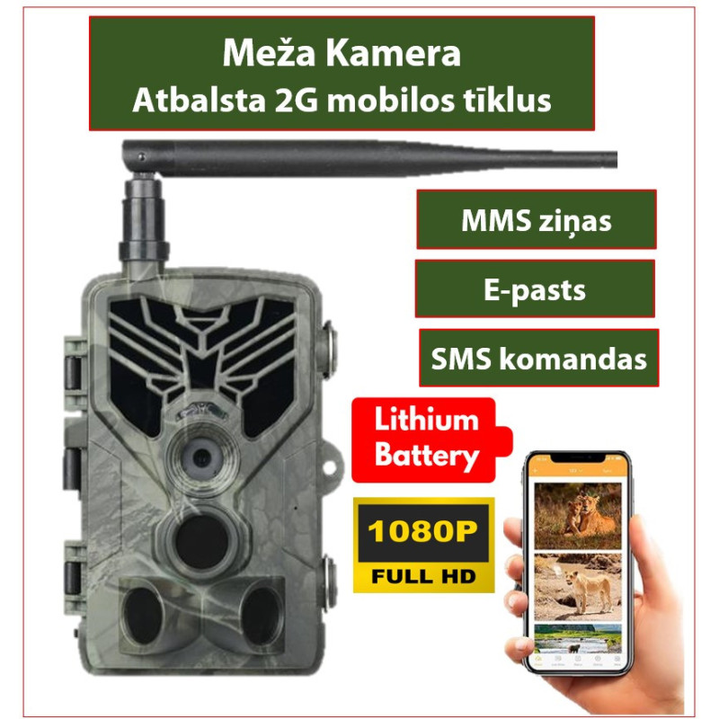Miško medžioklės kamera, palaiko 2G mobiliuosius tinklus, 20MP nuotraukos, 1080P vaizdo įrašas, 5000mAh ličio baterija